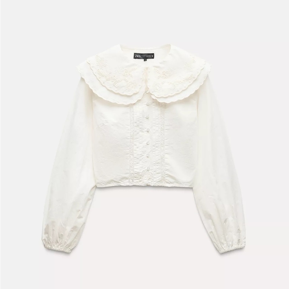 Zara Crop Peter Pan Collar Shirt
